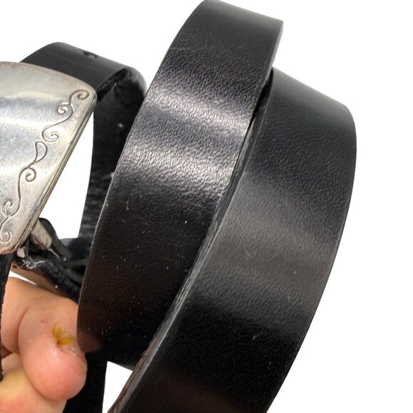 Eddie Bauer Women\'s Belt Sz L Black Leather Silver Tone Buckle Vintage Cowgirl main image 5